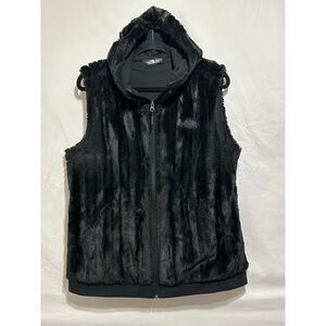 The North Face Furlander Hooded Fleece Vest Black Faux Fur Size XL Hooded